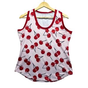 Jofit Women's Red Cherry Sleeveless Activewear Shirt Top Golf Tennis Retro Large